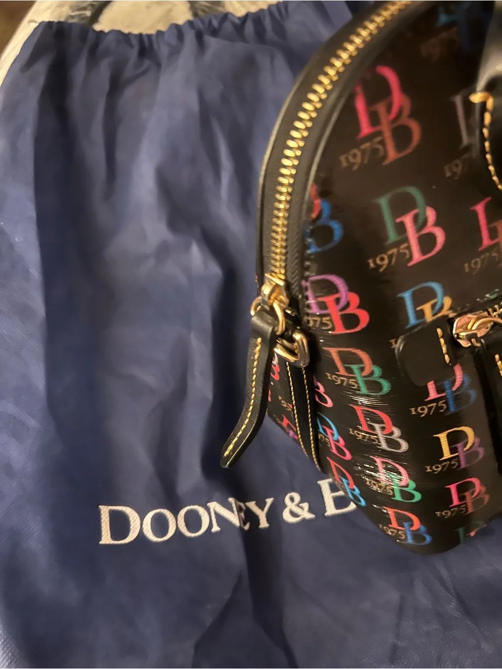 Dooney & Bourke Black Multicolor Logo Dome Satchel 1975 Anniversary Edition